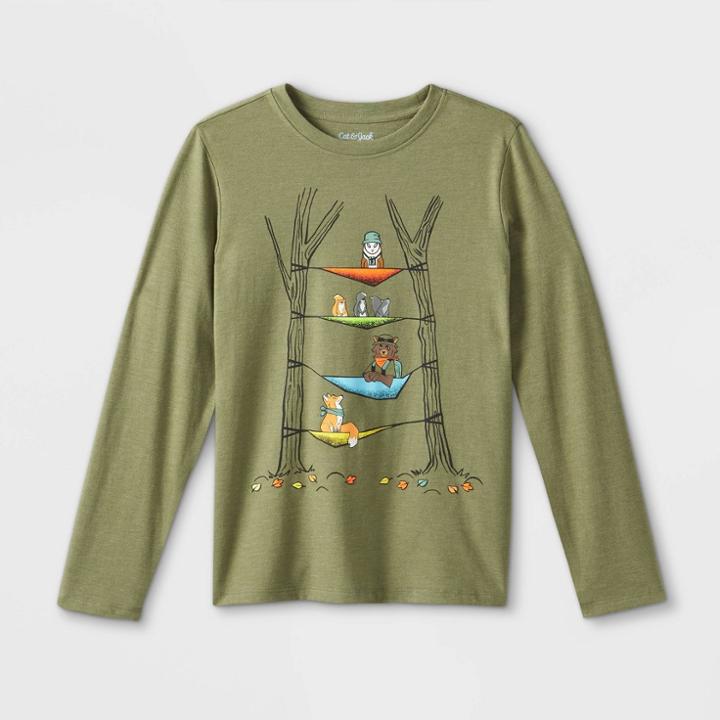 Boys' 'camping Critters' Graphic Long Sleeve T-shirt - Cat & Jack Olive Green