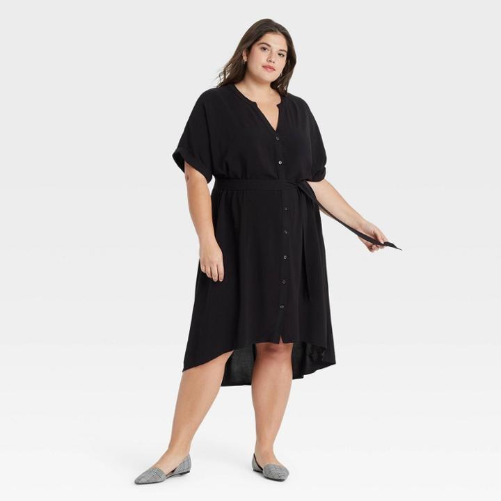 Women's Plus Size Short Sleeve Shirtdress - Ava & Viv Black X