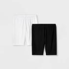 Girls' 2pk Mid-length Bike Shorts - Cat & Jack Black/white