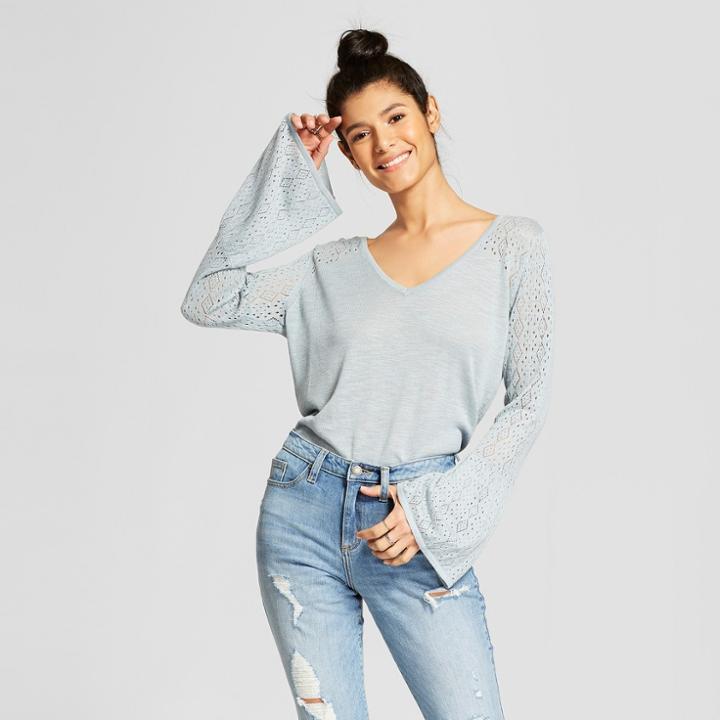 August Moon Women's Pointelle Bell Sleeve Sweater - August