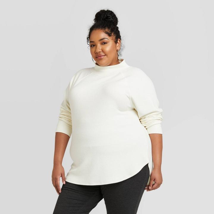 Women's Plus Size Feminine Fleece Pullover - Ava & Viv Off-white X, Beige