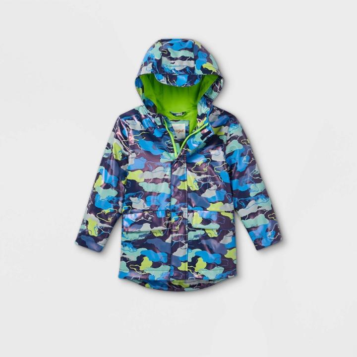Toddler Boys' Camo Rain Jacket - Cat & Jack Blue