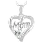 Target Women's Pendant Necklace Sterling Silver Heart Mom With Cubic Zirconia-silver/clear (18),