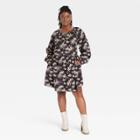 Women's Plus Size Balloon Long Sleeve Corduroy Shift Dress - Universal Thread Black Floral