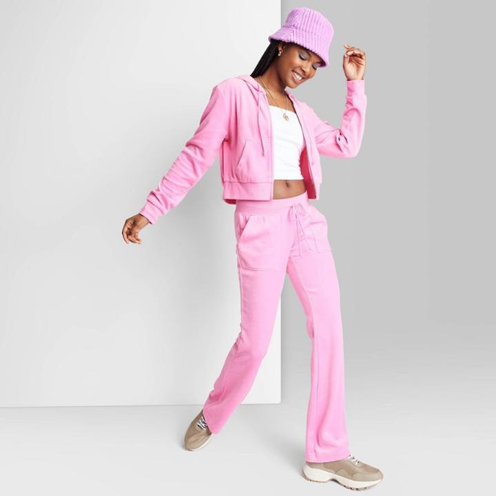 Women's Low-rise Velour Flare Pants - Wild Fable Pink Xxs