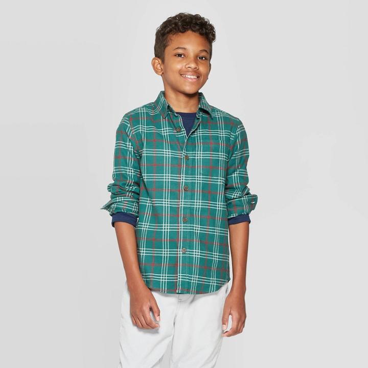 Boys' Check Long Sleeve Button-down Shirt - Cat & Jack Green