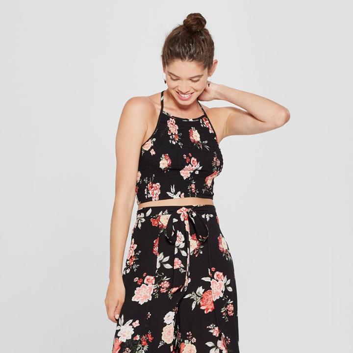 Women's Halter Smocked Crop Top - Xhilaration Black