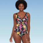Women's Slimming Control Twist-front One Piece Swimsuit - Dreamsuit By Miracle Brands Tropical Print
