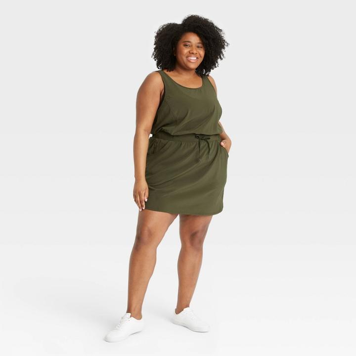 Women's Plus Size Stretch Woven Dress - All In Motion Green Olive