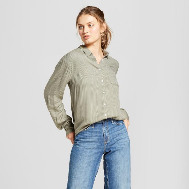 Women's Striped Long Sleeve Any Day Shirt - A New Day Green