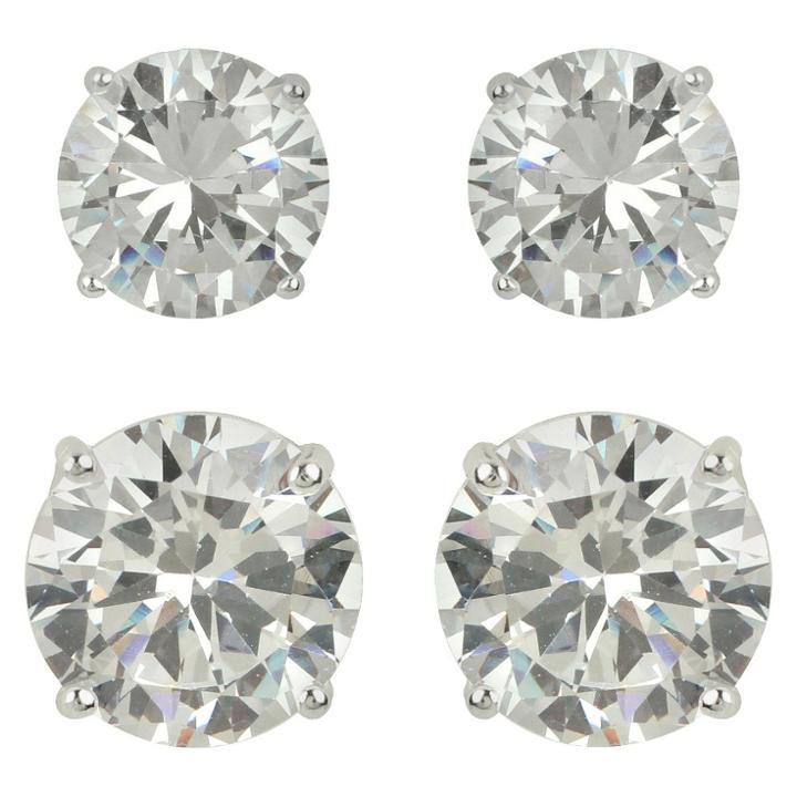 Target Sterling Silver Cubic Zirconia Duo Round Stud Earring Set - Clear, Women's