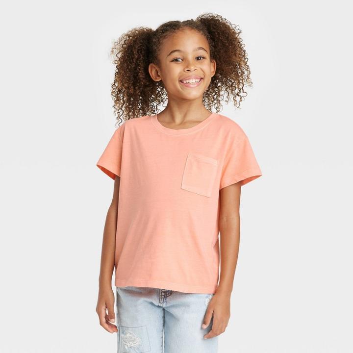 Girls' Short Sleeve Pocket T-shirt - Cat & Jack Peach