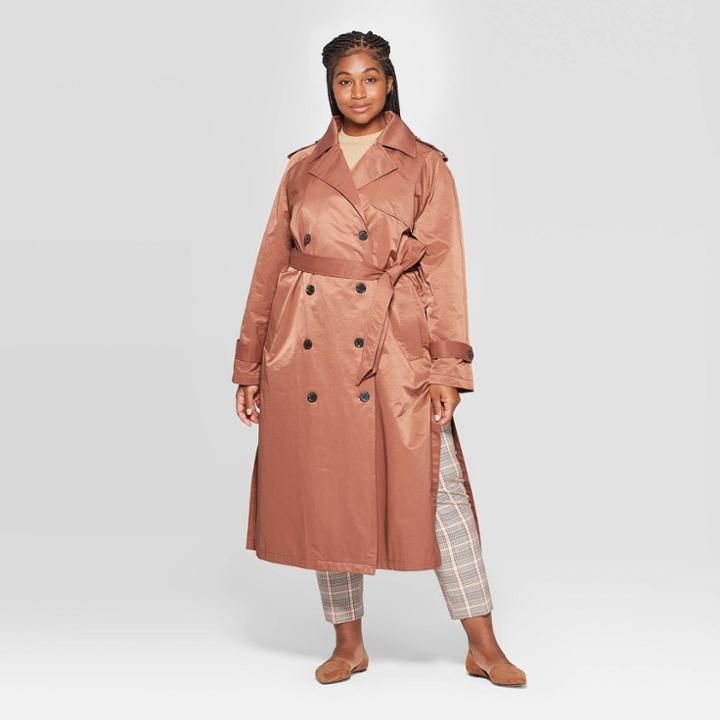 Women's Plus Size Trench Coat - A New Day Brown 3x, Women's,