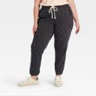 Women's Plus Size Polka Dot Mid-rise Fleece Drawstring Jogger Pants - Universal Thread Black