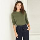 Women's Long Sleeve Rib T-shirt - A New Day Dark Green