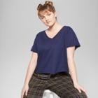 Women's Short Sleeve V-neck T-shirt Boxy - Wild Fable Oxford Blue