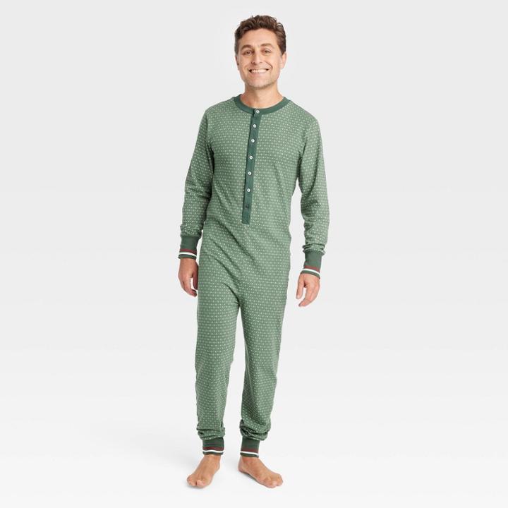 Men's Allover Fleck Long Sleeve Union Suit - Hearth & Hand With Magnolia Green