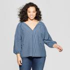 Women's Plus Size Striped Long Sleeve V-neck Knit Boho Top - Universal Thread Indigo