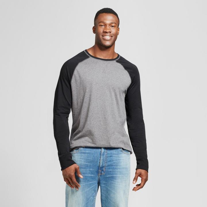 Men's Big & Tall Standard Fit Long Sleeve Baseball T-shirt - Goodfellow & Co Black