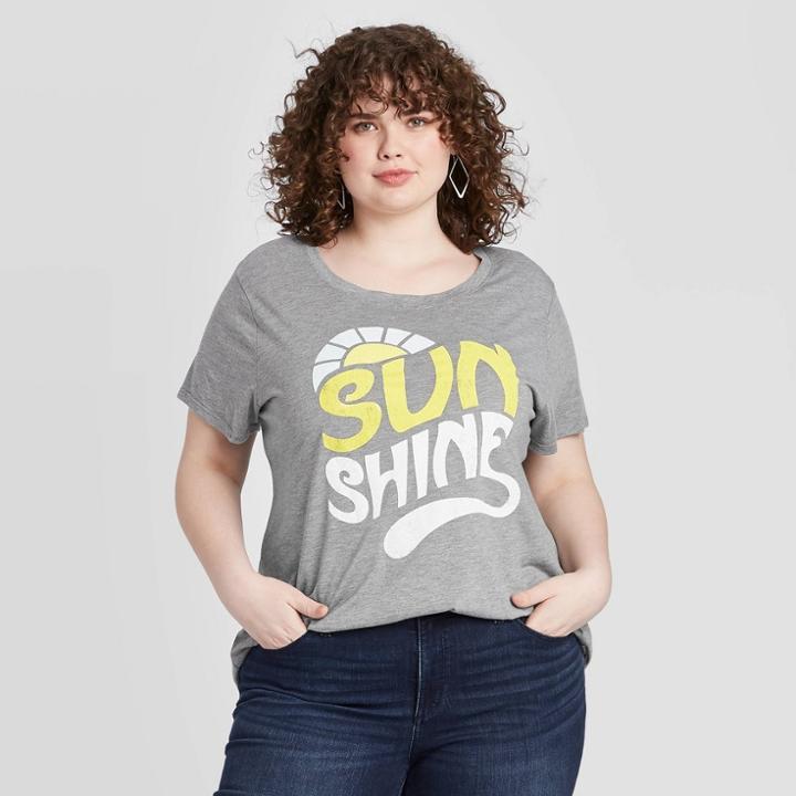 Modern Lux Women's Plus Size Sunshine Short Sleeve Graphic T-shirt (juniors') - Heather Gray 2x, Women's,