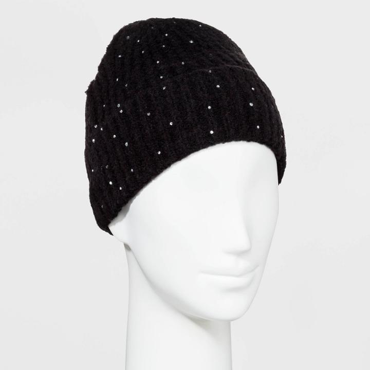 Women's Stone Embellished Beanie - Wild Fable Black One Size, Women's