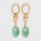Textured Chain Link With Semi-precious Green Bead Hoop Earrings - A New Day Green Apple