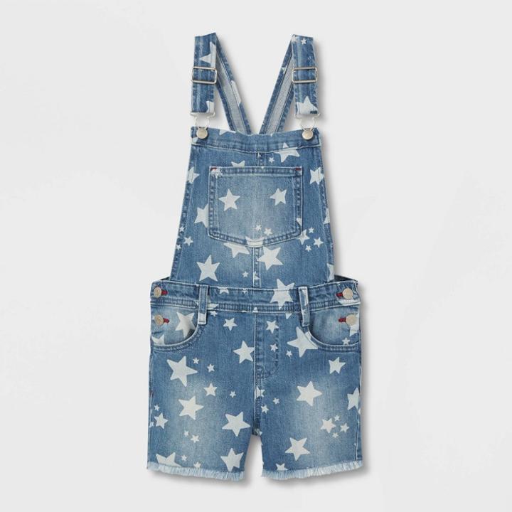 Girls' Star Printed Jean Shortalls - Cat & Jack Medium Wash Xxl,