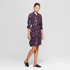 Women's Floral Print Long Sleeve Collared Shirt Dress - Prologue Purple