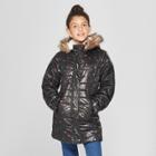 Girls' Long Printed Puffer Jacket - Cat & Jack Black