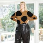 Women's Plus Size Polka Dot Crewneck Pullover Sweater - Who What Wear Brown