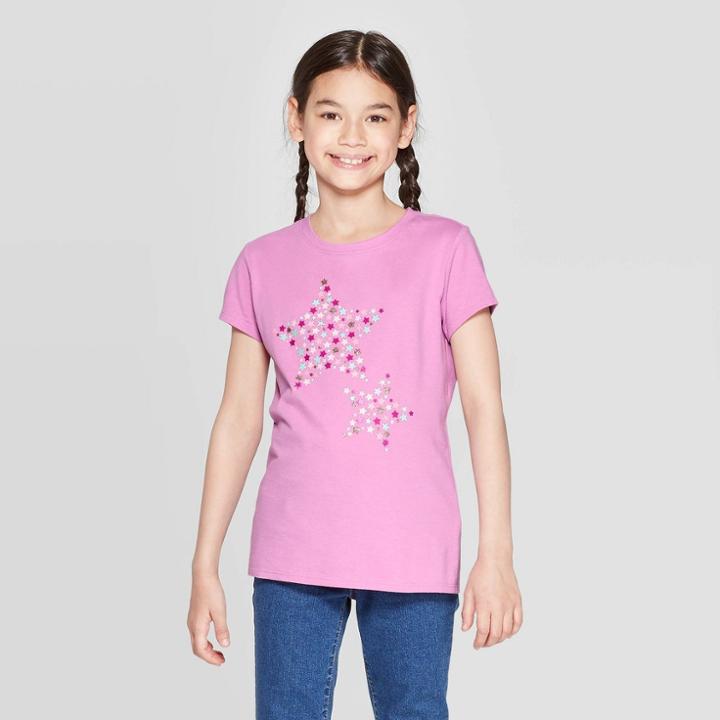 Girls' Short Sleeve Stars Graphic T-shirt - Cat & Jack Purple