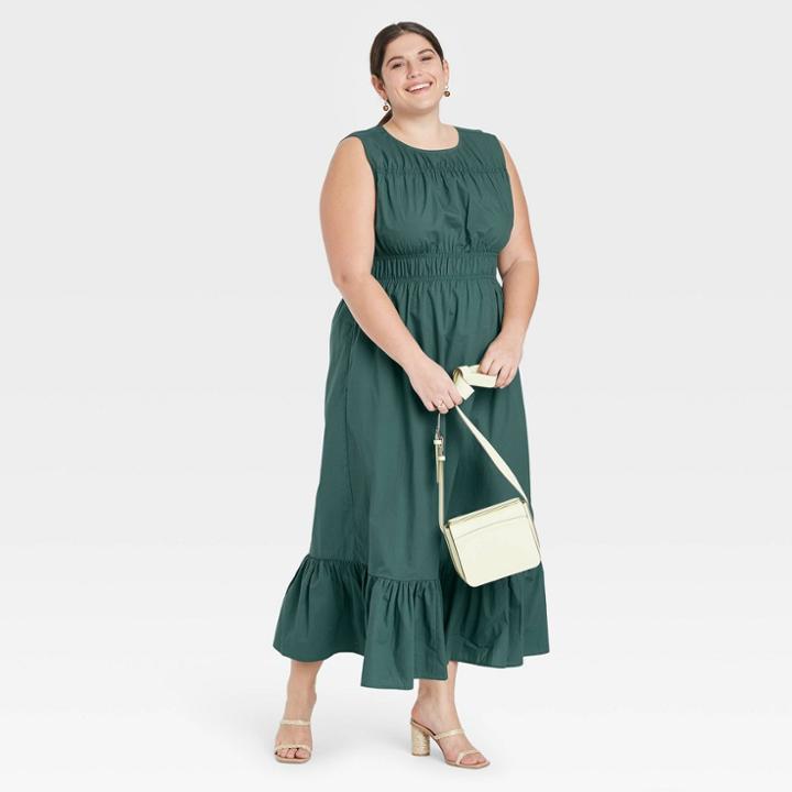Women's Plus Size Sleeveless Smocked Waist Dress - A New Day Teal