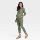 The Nines By Hatch 3/4 Sleeve Button-front Maternity Jumpsuit Olive Green Floral Print
