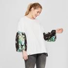 Women's Jurassic Park Plus Size Bell Sleeve Tropical Print Peasant Top (juniors') White