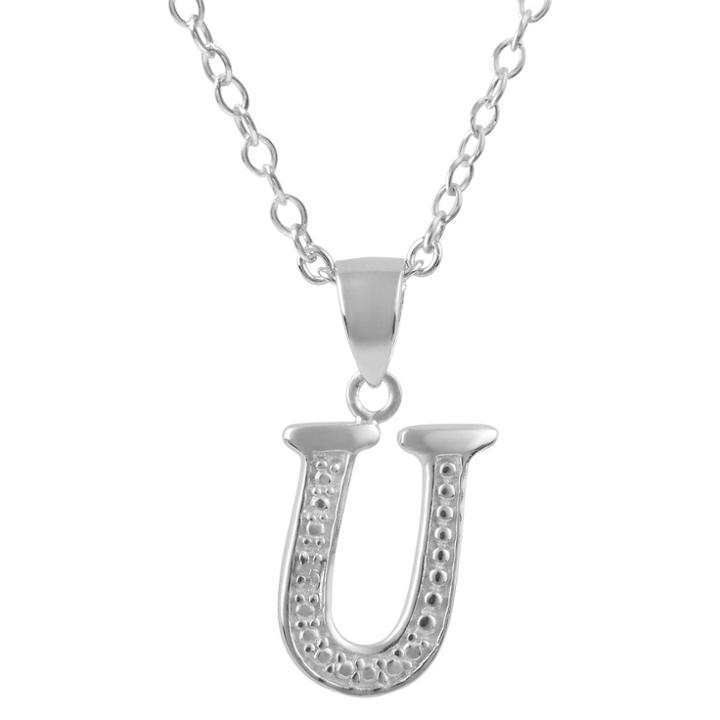 Journee Collection 0.01 Ct. T.w. Round-cut Diamond Pave Set Letter U Pendant Necklace In Sterling Silver - Silver (18), Girl's,