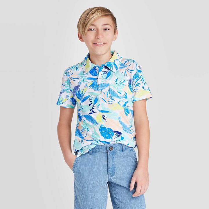 Petiteboys' Short Sleeve Tropical Knit Polo Shirt - Cat & Jack White/blue