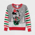 Toddler Girls' Minnie Mouse Striped Pullover Sweater - Gray