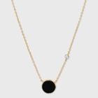 Boxed Circle With Cubic Zirconia And Onyx Semi-precious Stone Necklace - A New Day Black, Women's