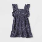 Toddler Girls' Floral Ruffle Sleeve Dress - Cat & Jack Navy