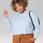 Women's Plus Size Long Sleeve Striped Boxy Waffle T-shirt - Wild Fable Blue