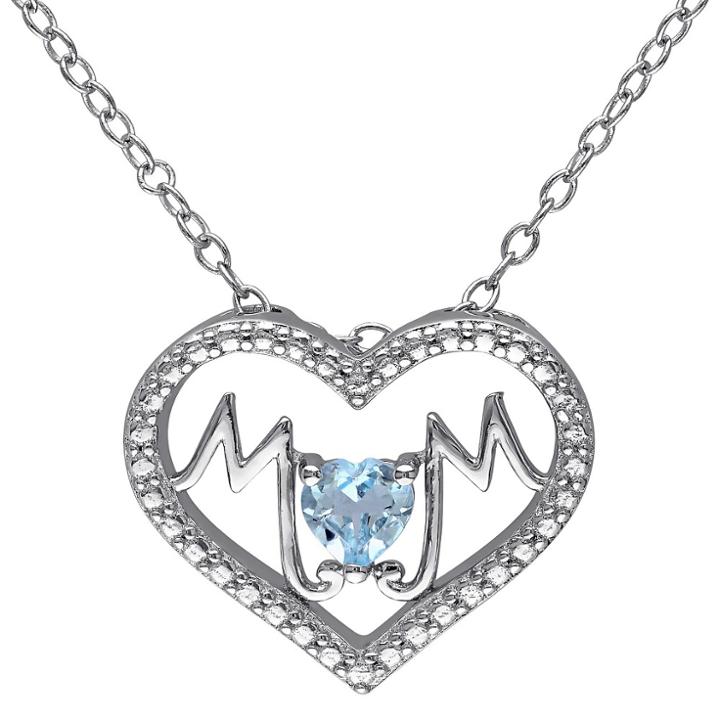 Target 1/3 Ct. T.w. Heart Shape Topaz Heart Mom Pendant Necklace In Sterling