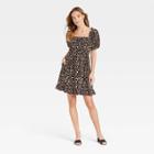 Women's Puff Short Sleeve Dress - Who What Wear Cream Leopard Print Xs, Ivory