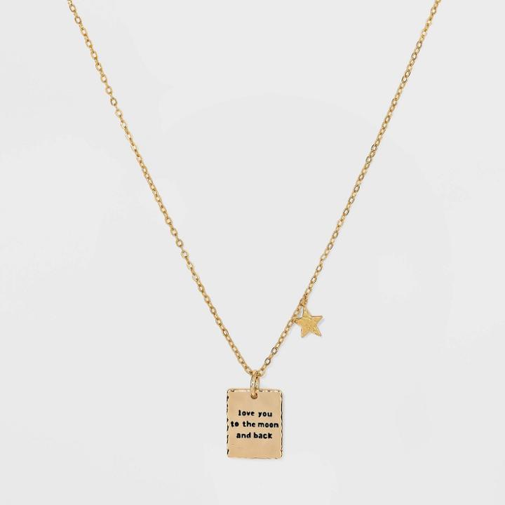 Beloved + Inspired Engraved Gold Dipped 'love You To The Moon And Back' Chain Necklace - Gold