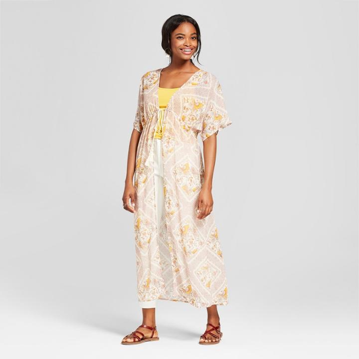 Women's Tie Front Duster Kimono - Xhilaration Ivory