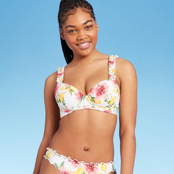 Women's Lightly Lined Ruffle Strap Bikini Top - Shade & Shore White