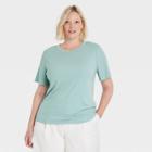 Women's Plus Size Short Sleeve Ribbed T-shirt - A New Day Blue