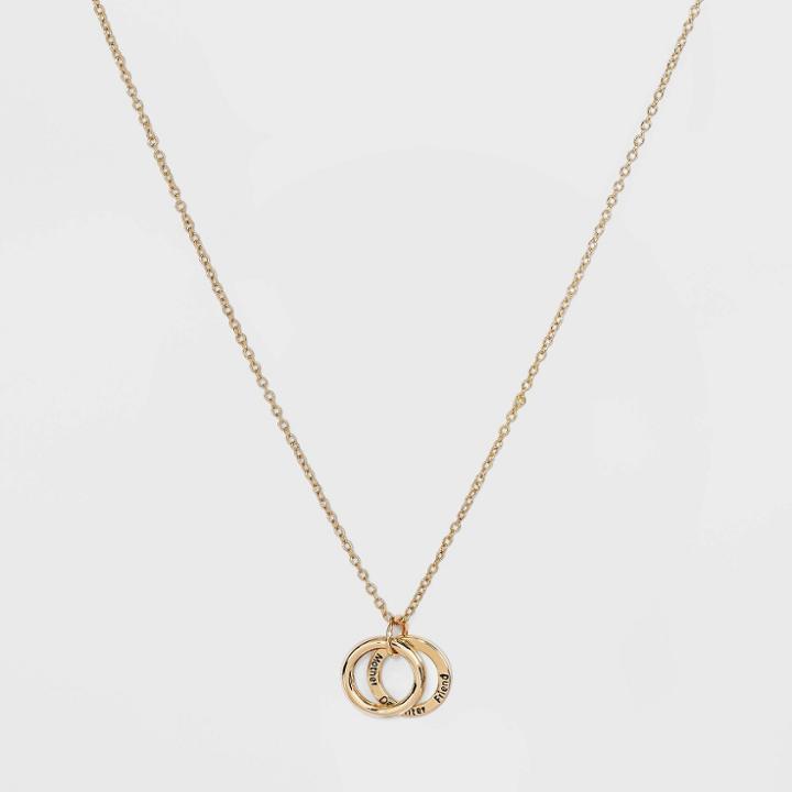 No Brand Gold Plated 'mother Daughter Friend' Double Open Circle Pendant Necklace - Gold