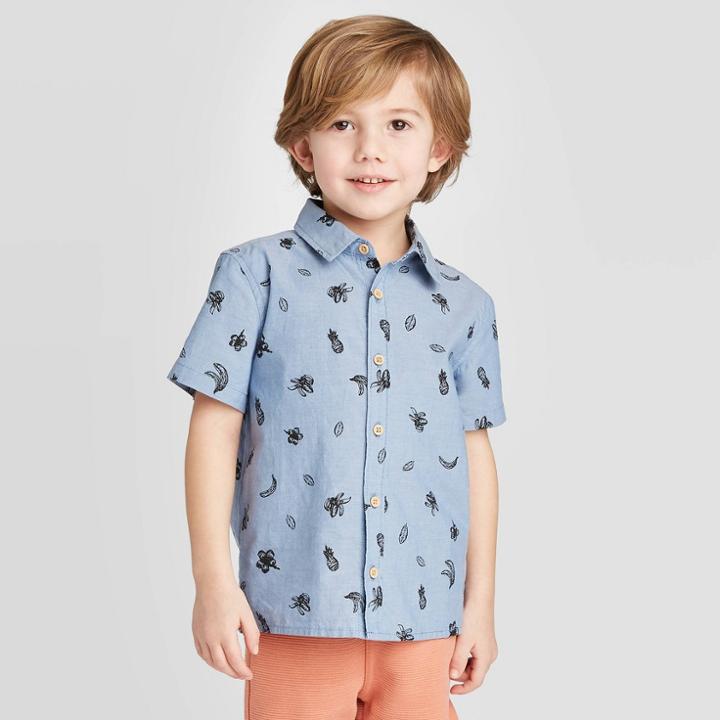 Petitetoddler Boys' Short Sleeve Fruit Print Woven Button-down Shirt - Art Class Blue 12m, Toddler Boy's