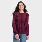 Women's Long Sleeve Eyelet Blouse - Knox Rose