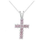 Target Girls' Sterling Silver Cubic Zirconia Cross Pendant-15 Plated Chain-pink